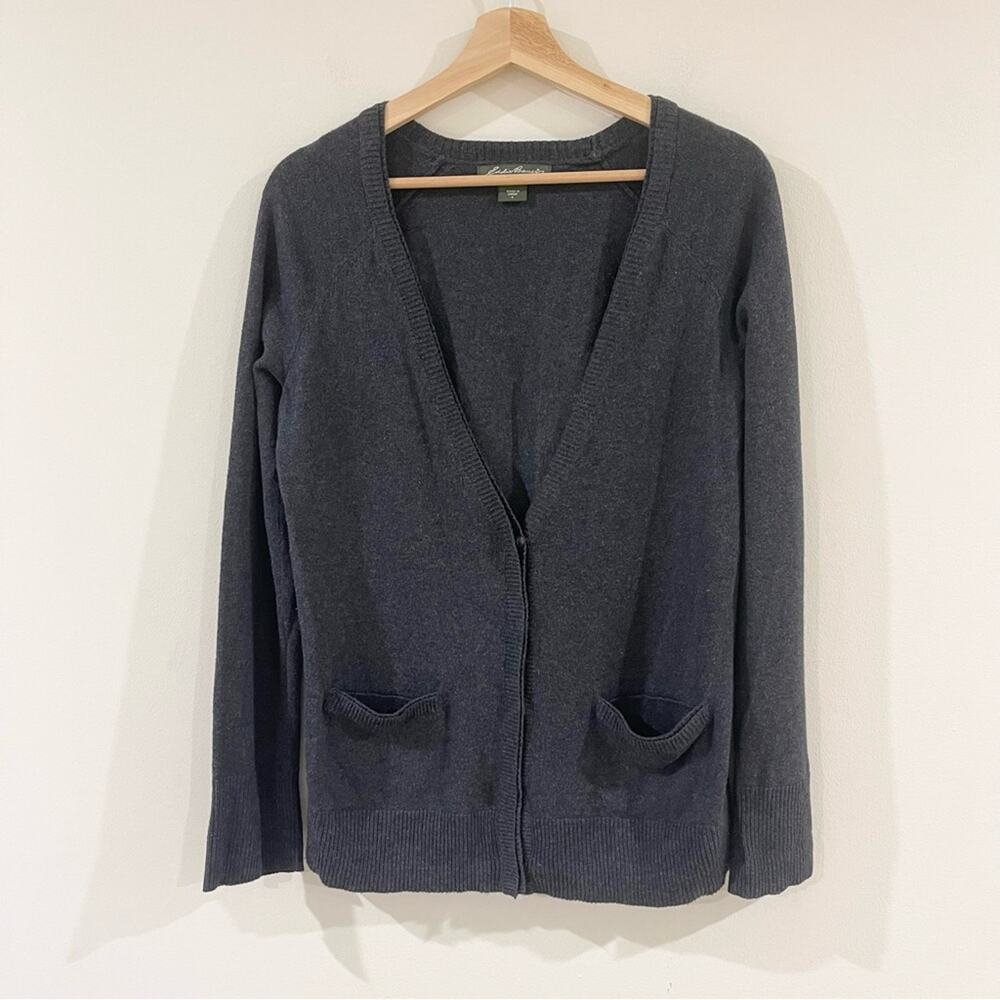 Eddie Bauer Cotton Cashmere Blend Women's Cardigan Sweater size S Gray